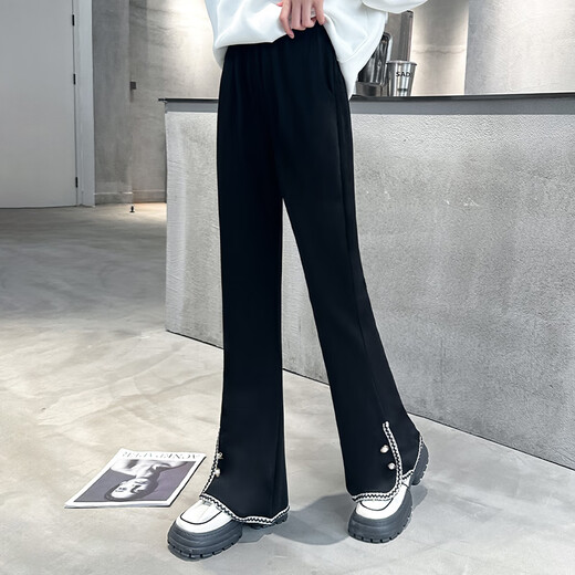 优优1点（Yoyo one）女童裤子春秋2025新款儿童喇叭裤黑色秋季秋装大童微喇裤秋款套装 4882白色+18309黑色【套装】 120cm  (建议35-45斤）