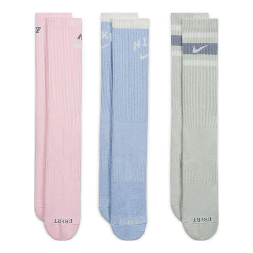 耐克(NIKE)袜子男女同款 吸汗运动袜 中筒袜三双装DX7665-902多色装L