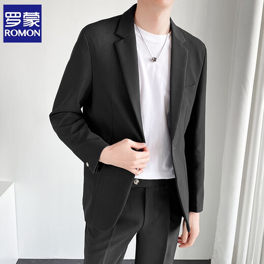 ROMON casual suit suit for men, loose and versatile jacket, high-end Korean version, light business formal wear, handsome little suit for men, two-piece suit, gray blue suit + trousers, XL size