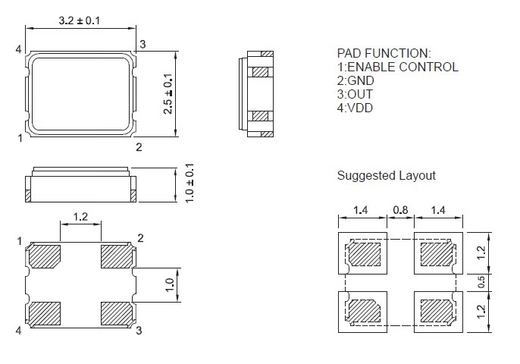 3225 active crystal oscillator 148.5M 9.6M 18.5625M 9.28125M 4.6405M 2. 18.5625MHZ 1.8V