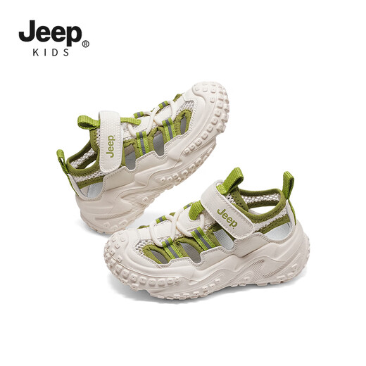 Sandalias Jeep para niños, zapatos de suela blanda con puntera para niños, zapatos de playa ligeros con velcro antideslizantes para niñas de verano 2025, verde 28, la longitud interior del zapato es de aproximadamente 17,9 cm