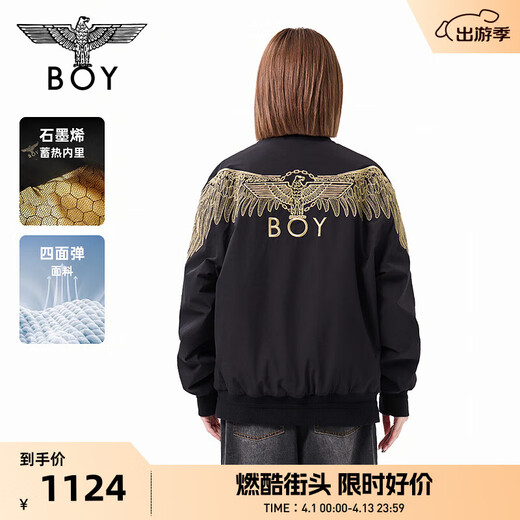 BOY LONDON Autumn and Winter trendy cotton-padded jackets for men and women, embroidered baseball collar jackets, cotton-padded jackets, N29900, black S