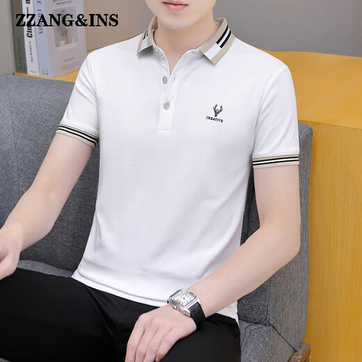 zzang&ins轻奢高端品牌短袖POLO衫男士夏季新款翻领休闲商务宽松 t恤衣服潮 681烟灰 XL （建议130-140斤）