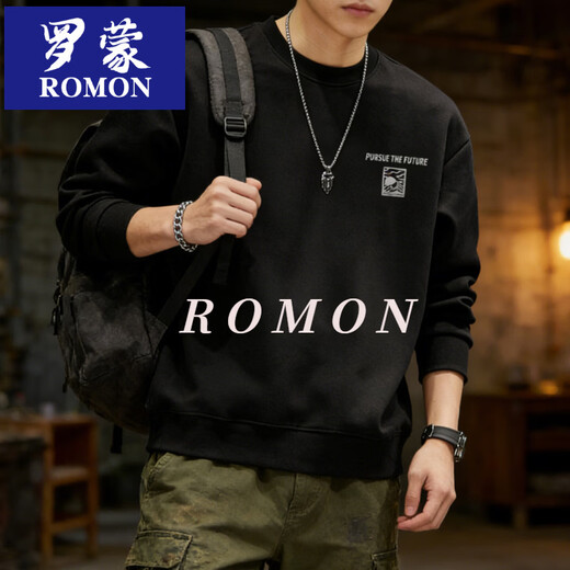 Romon Round Neck Sweater 2026 Spring New Loose Casual Bottoming Shirt Men's Long Sleeve Weekend Play Dark Blue 3XL 179-195cm 190-220Jin Jin equals 0.5 kg