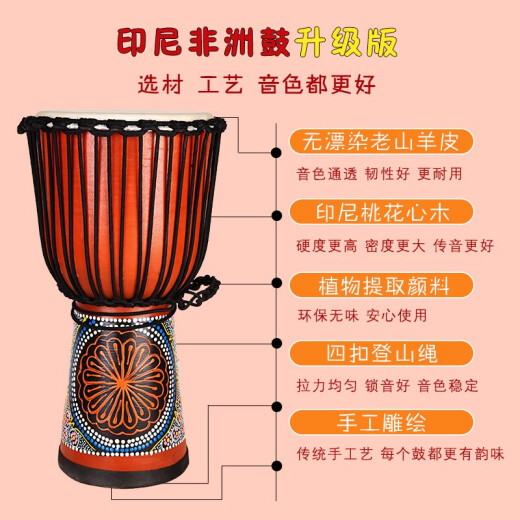 海之韵非洲鼓 儿童初学者入门成人演奏打击乐器山羊皮非洲鼓 手鼓乐器 标12英寸优雅彩绘+配件