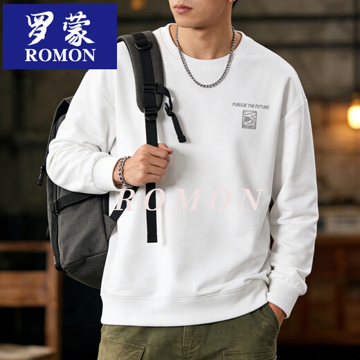 Romon Round Neck Sweater 2026 Spring New Loose Casual Bottoming Shirt Men's Long Sleeve Weekend Play Dark Blue 3XL 179-195cm 190-220Jin Jin equals 0.5 kg