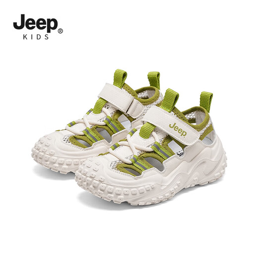 Sandalias Jeep para niños, zapatos de suela blanda con puntera para niños, zapatos de playa ligeros con velcro antideslizantes para niñas de verano 2025, verde 28, la longitud interior del zapato es de aproximadamente 17,9 cm