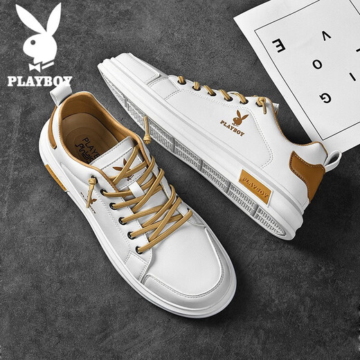 花花公子（PLAYBOY）男鞋子男2025夏季板鞋男士百搭休闲鞋男款运动小白鞋 白棕 42