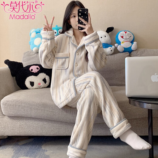Modal pajamas for women in winter coral velvet 2025 new autumn and winter style high-end bow princess style thickened home clothing 702# 2XL [135-160Jin[Jin equals 0.5 kg]]