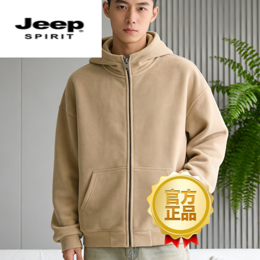 JEEP SPIRIT hooded sweatshirt men's 2026 spring zipper cardigan loose versatile jacket men's tops black M