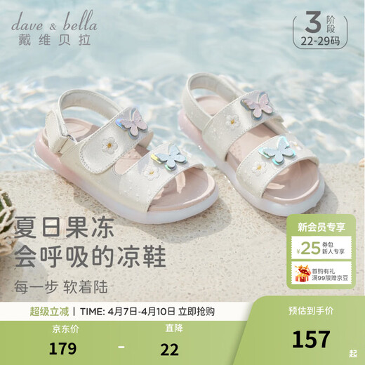 DAVE&BELLA 2026 Sommer, neuer Stil, für Babys, Mädchen, lässiger Stil, Sandalen, Mädchen, süße Kleinkinderschuhe, atmungsaktive Outdoor-Kinderschuhe für Kinder, Perlglanzfarbe, fertig, Lager 22 (Schuhinnenlänge 14,5 cm)