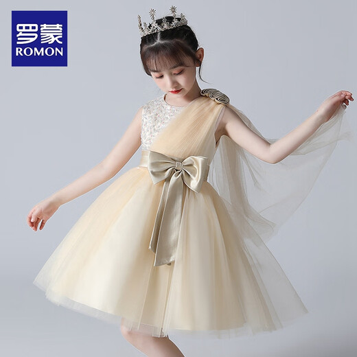 
Romon children's princess dress high-end evening dress little girl host piano performance costume short champagne color 130