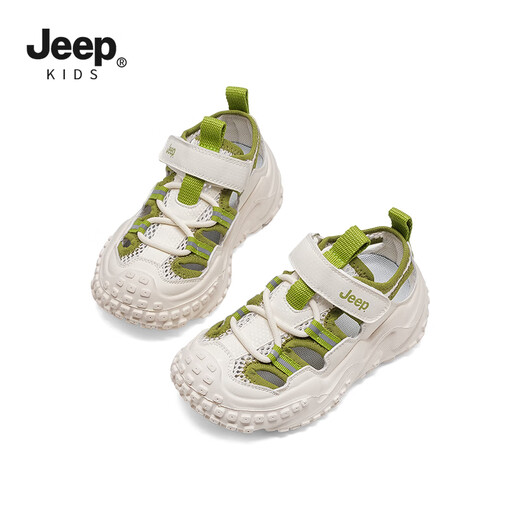 Sandalias Jeep para niños, zapatos de suela blanda con puntera para niños, zapatos de playa ligeros con velcro antideslizantes para niñas de verano 2025, verde 28, la longitud interior del zapato es de aproximadamente 17,9 cm