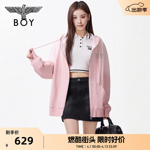 BOY LONDON Spring Couple Style Pink Gradient Versatile Women's Cotton Hooded Cardigan Sweater Jacket N06005 Pink XS