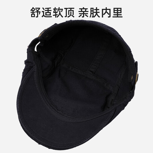 Desina Beret Men's Retro Old-Time Forward Hat All-match Outdoor Travel Fashion Holed Hat Peaked Cap Black One Size Adjustable (55-60cm)