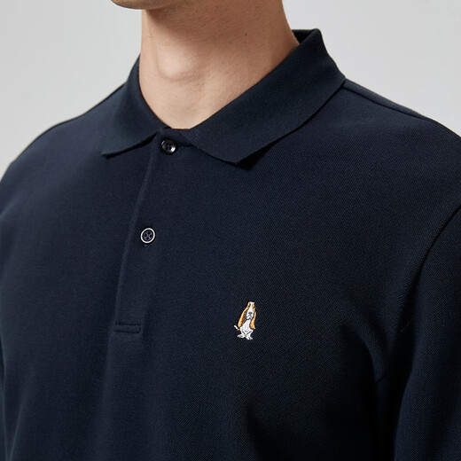 Hush Puppies men's autumn basic colorful long-sleeved POLO shirt 075 dark blue 1 M