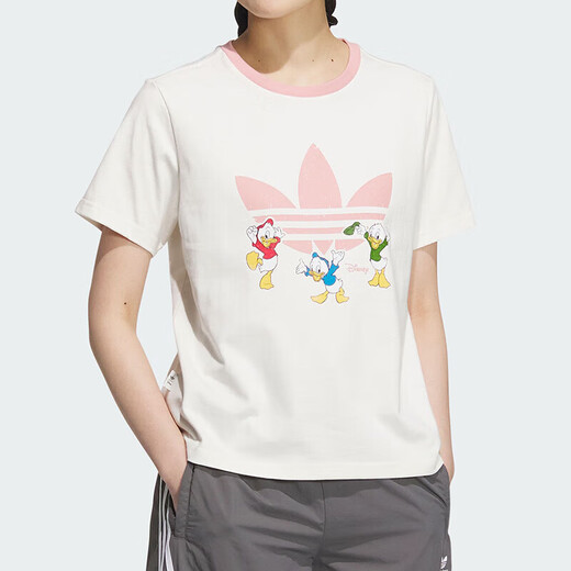 Adidas (adidas) 3-Blatt kurzärmelige T-Shirt-Frauen 2025 Herbst New Disney Joint Sportswear atmungsaktives kurzes Top JP1428/Weißrosa L L.