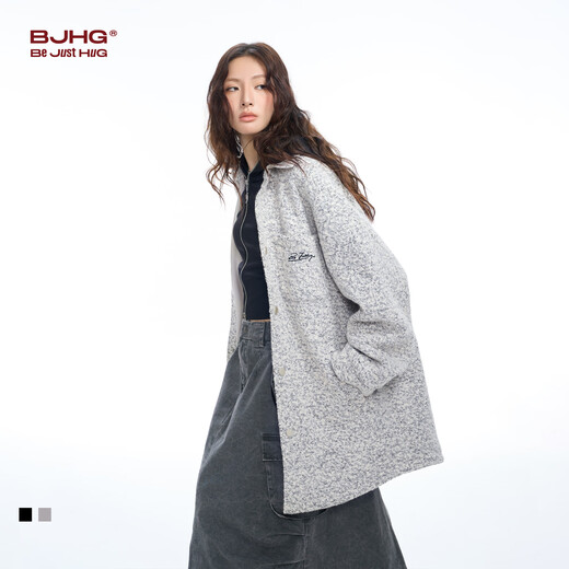 BJHG ne se soucie pas des conséquences, petite veste de style parfumé pour le manteau de laine de laine Tweed pour hommes pour hommes pour la couche de finition de mi-longueur pour femmes, Charcoal Black L