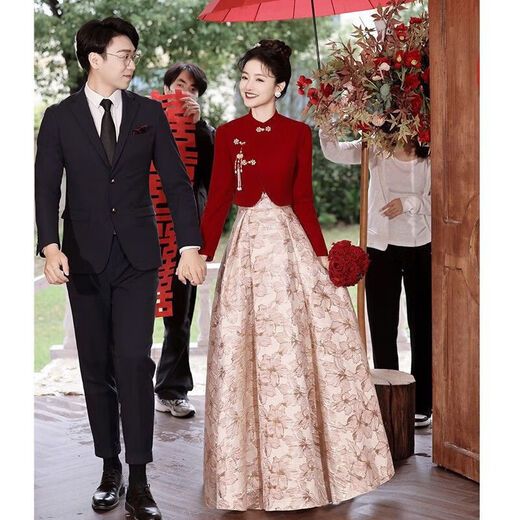 Ayub bride clothing can usually be worn as a toast dress 2024 new red new Chinese wedding engagement dress skirt women's winter long M