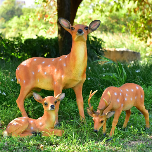 Yi Mingyuan courtyard outdoor garden forest animal landscape decoration resin fiberglass simulated sika deer sculpture ornaments combination one (two pieces)
