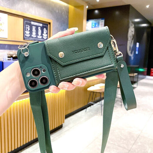 派钦vivoy100手机壳y35s17软壳防摔x90sy78斜挎挂绳s16零钱卡包y52sy3 墨绿色双层零钱包+手绳+斜挎背带 其他型号拍下联系客服备注