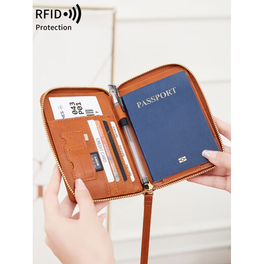 2025新款多功能拉链护照包证件机票收纳夹大容量旅行护照钱包 粉色