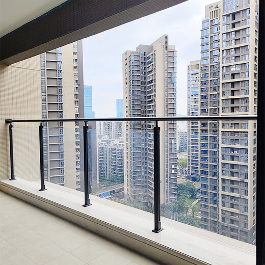 GZ GUO ZHENG网红阳台玻璃护栏304不锈钢内凹槽楼梯扶手护栏立柱轻奢户外栏杆 304拉丝面1050高无扶手