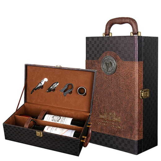 Chuangweiyue red wine leather box wine gift box double packaging box empty box foreign wine leather box wine box wine box black crocodile pattern double box with wine utensils