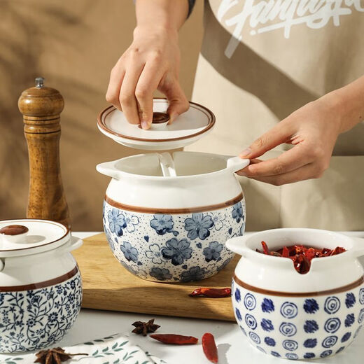 Mengting (MENGTING) high temperature resistant double-eared ceramic lard jar household meat oil jar seasoning oil with lid 1400ml