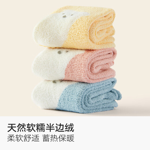 Mianzhuwu baby stockings warm and windproof spring and autumn newborn baby 0-3 months anti-slip sleep high floor socks combination 1 (white + light gray + sky blue) 3 pairs 6-12 months recommended foot length 10-12cm