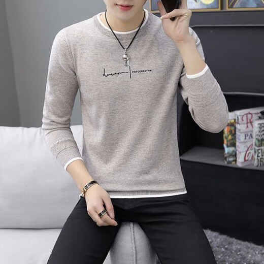 Send Feng Sweater Men's Autumn and Winter New Knitted Sweater Korean Style Slim Round Neck Men's Casual Slim Bottoming Shirt Men's Clothing 209 Beige (Single Piece) XL
