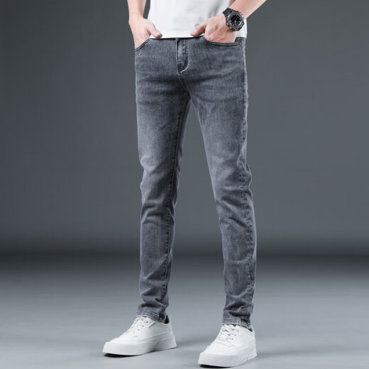 
Lee Cooper high-end ice oxygen bar jeans men's slim straight Korean style stretch light color casual long trousers 2025 summer thin style 1049 gray regular size 29