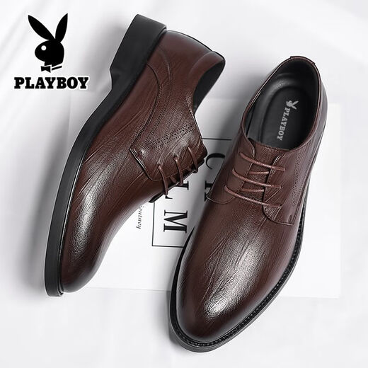 Playboy Herren-Lederschuhe echte Ledergeschäft formelle Verschleißhöhe und atmungsaktives weicher Soft-Hochzeitsbräutigam-Schuhe 2025 neuer Stil 6621 Brown 40