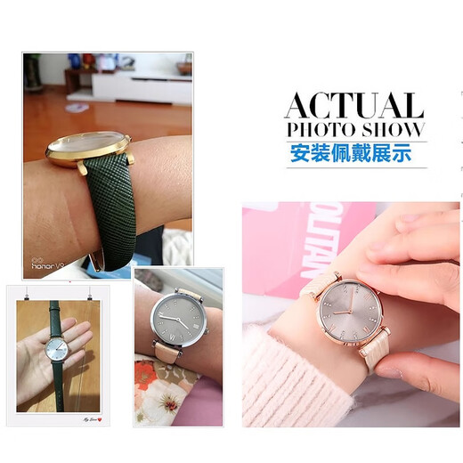 TKN适用阿玛尼真皮手表带女小绿表AR11149 11139 1726 11150蜥蜴纹14 黑色-玫瑰金扣 手表接口宽度14mm