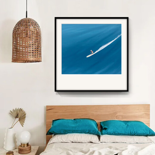 Linger Impression Niche Art Painting Nordic Style Small and Fresh Living Room Decoration Painting Restaurant Mural Blue Sea Landscape Hanging Painting GM795 50X50cm Single-Photos - Black Picture Frame