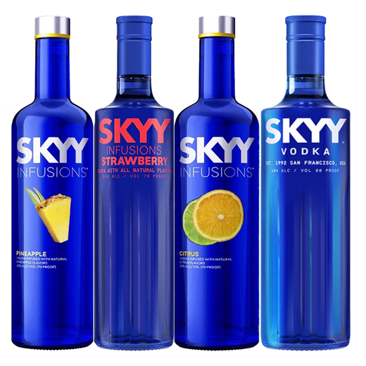 麦其克深蓝伏特加  蓝天果味伏特加 鸡尾酒基酒 调酒果酒 原瓶进口洋酒 深蓝4口味：原味+菠萝+柑橘+草莓