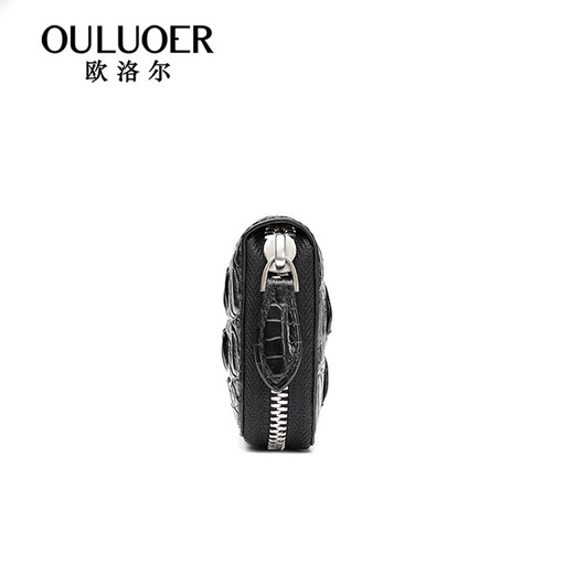 欧洛尔（OULUOER）鳄鱼皮钥匙包男大容量真皮卡包汽车钥匙扣多功能拉链锁匙包 黑色尾部