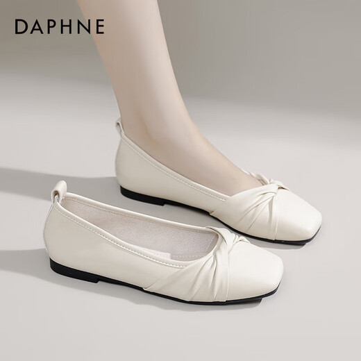 Daphne (Daphne) offizielle Single-Schuhe für Frauen 2025 Französisch und Herbst Neue französische sanfte Mutterschuhe flacher Sohle flacher Mund Einspitzenschuhe für Frauen Aprikosenfarbe [flache Sohle bequeme Einzelschuhe] 37
