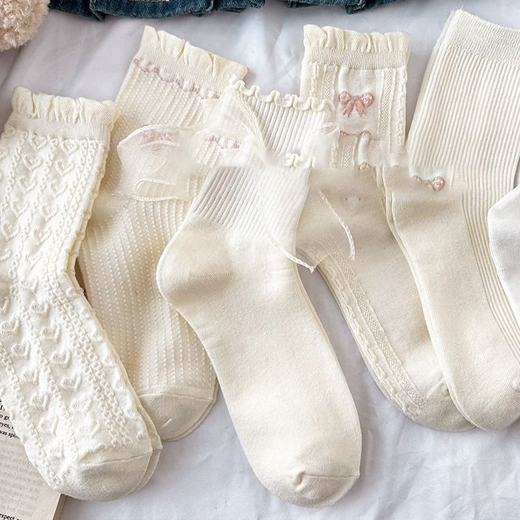 White socks for women summer cute socks lace Mary Jane with small leather shoes mid-calf socks for women spring and autumn flesh-colored big bow 1 pair 1 pair lace socks