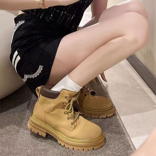 西儿 马丁靴英伦风厚底百搭机车大黄靴增高潮酷中性风 黄色 37