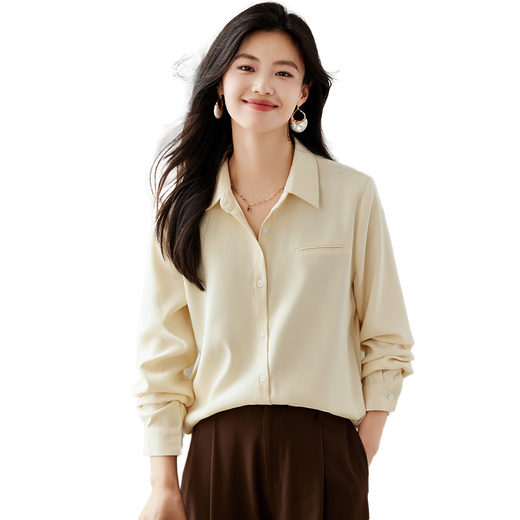 She enjoys long-sleeved shirt women's simple all-match shirt cardigan commuter top autumn and winter brushed shirt jacket T143C2045