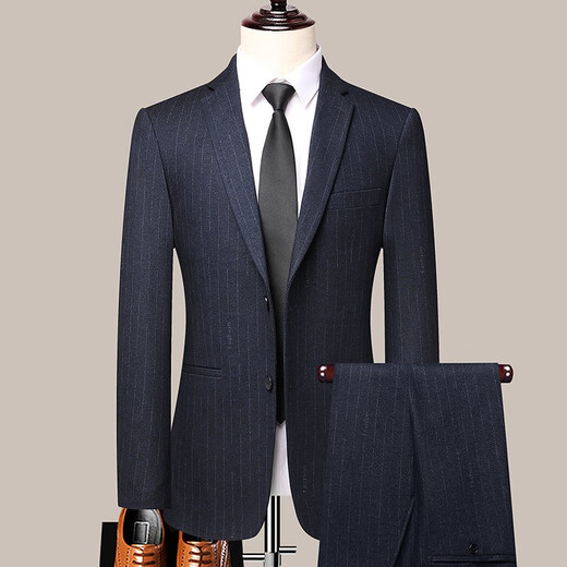 Chalides light luxury high-end wool suit suit men's Korean version slim fit two-piece suit wedding business formal work clothes jacket men 2386 gray stripes two buttons without splits L 175/50 size recommended 135-145 Jin Jin equals 0.5 kg
