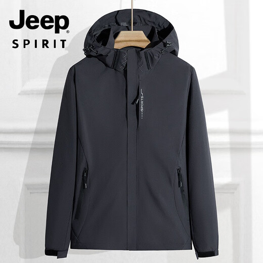 Jeep (Jeep) Chaqueta de carga de la chaqueta para hombres y otoño se puede quitar de la chaqueta de sombrero al aire libre a prueba de viento a prueba de agua, a prueba de manchas, negros delgados 6626-men 80-100Jin [Jin equivale a 0.5 kg]