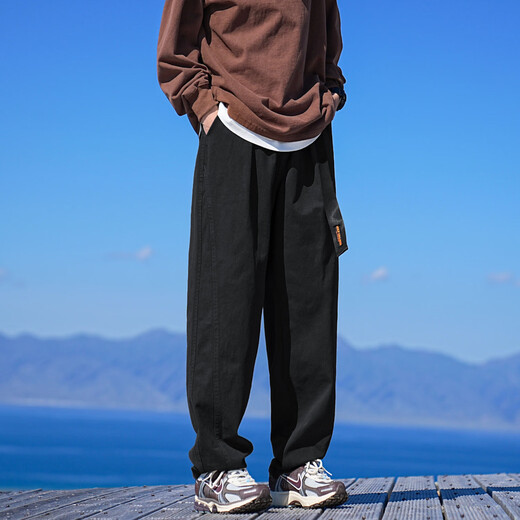 Dingfengbaoluo overalls men's autumn Japanese style straight solid color loose Hong Kong style casual pants DFS12 gray L