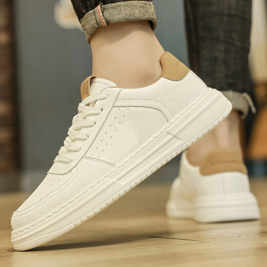 
Xingchangwang small white men's shoes thick sole comfortable and breathable trendy and versatile white casual men's sports running shoes student shoes Men's casual shoes - khaki 42