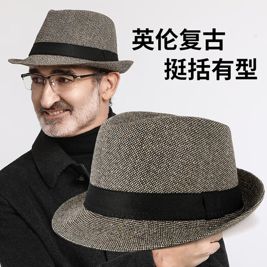 SOMUBAY帽子男中老年人爸爸春秋礼帽爷爷秋冬爵士帽老头复古绅士帽送长辈 黑色 均码（56-60CM）