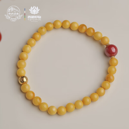 Potala Palace Beeswax Cinnabar Bracelet for Men and Women Amber Ball Beads Wenwan Bracelet Single Circle Snake Year High-end Beaded Birthday Gift Beeswax Cinnabar Bracelet