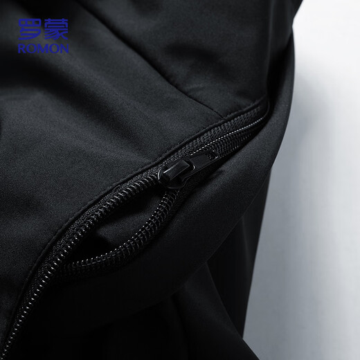 ROMON Jacket Men's Jacket Winter Trendy Business Casual Top Hooded Versatile Men's MK53 Black Velvet 2XL