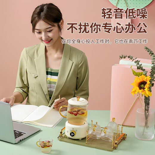 Le Stew health pot mini office teapot for one person small tea kettle all-glass electric cup boiling water kettle 55 degrees electric stew health cup gift portable flower teapot white 0.6L + gift box (without cup)