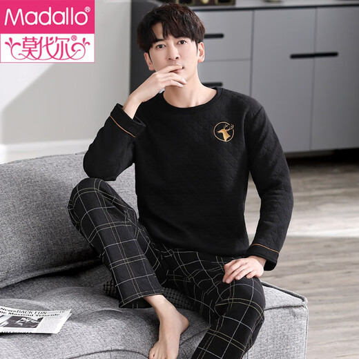 
Modal pajamas men's spring and autumn thickened cotton long sleeve trousers home clothes air cotton mezzanine cotton autumn and winter style pullover KK6195 L (160)